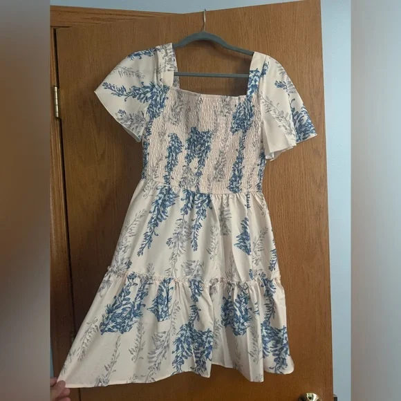SHEIN Smocked Dress with Blue Floral Design - Picture 1 of 7